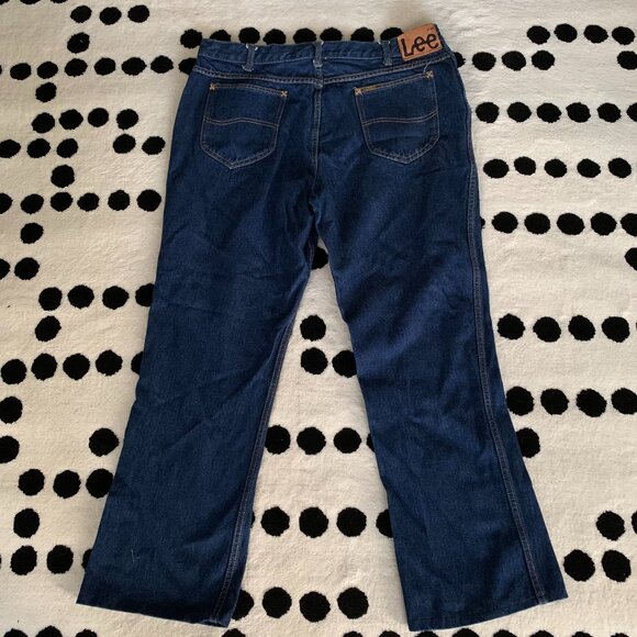 Vintage 80s 90s Lee Jeans Blue Straight Leg Workwear Western Dark Wash Denim - Picture 1 of 14